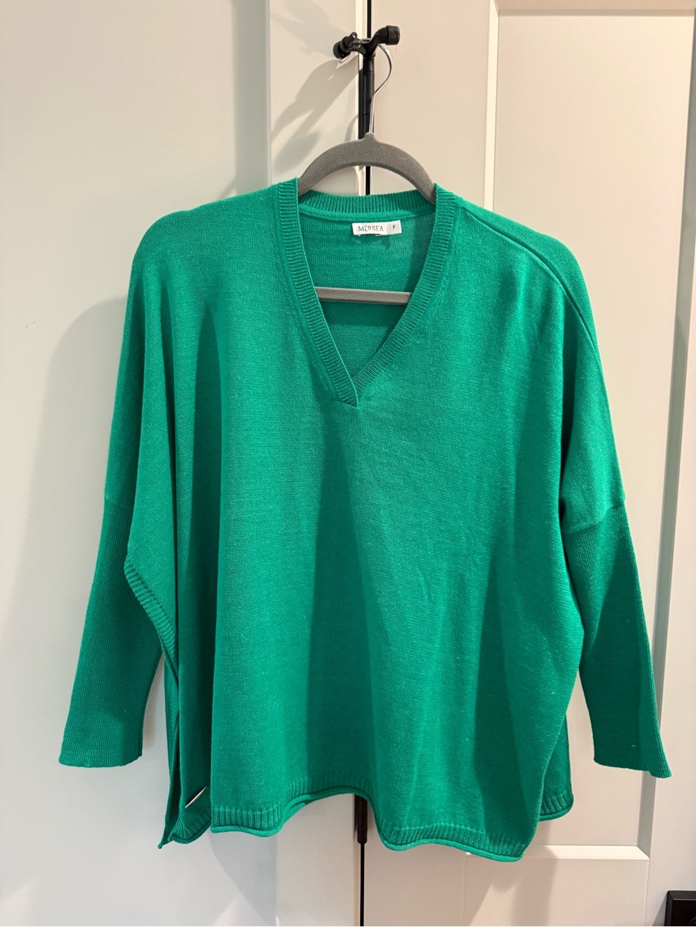 Mersea Relaxed V-Neck Sweater in Emerald Green